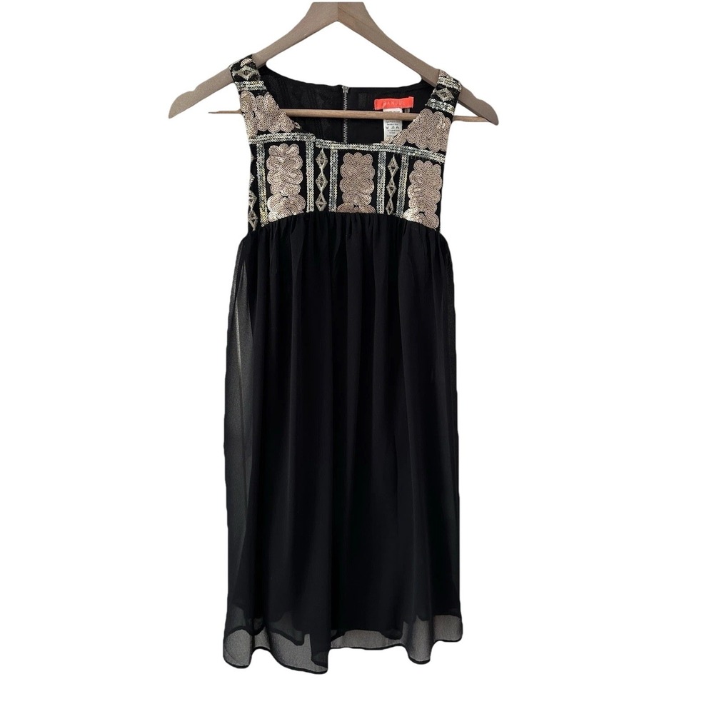 Banjul‎ Sequin Mini Dress S Black Gold Open Back Empire Waist Sleeveless Party